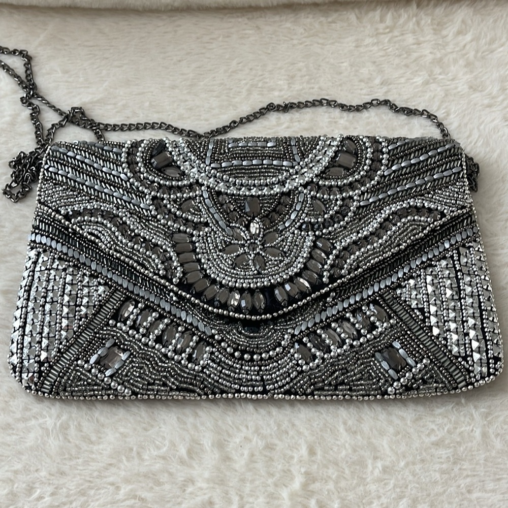 Forever 21 Black and Silver Beaded Clutch
